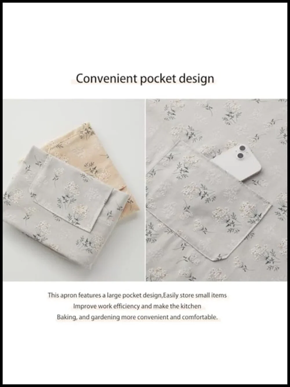 Cotton Linen Kitchen Apron with Pockets, Adjustable Chef Bib Apron for Cooking